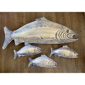 Vintage Harry & David 4-Piece Fish Serving Set Large 19" Platter & (3) 7" Plates